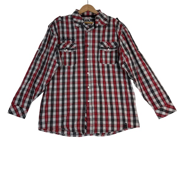 Akademiks Other - Akademiks Mens 2XL Plaid Button Down Shirt Red Black White Long Sleeve Cotton